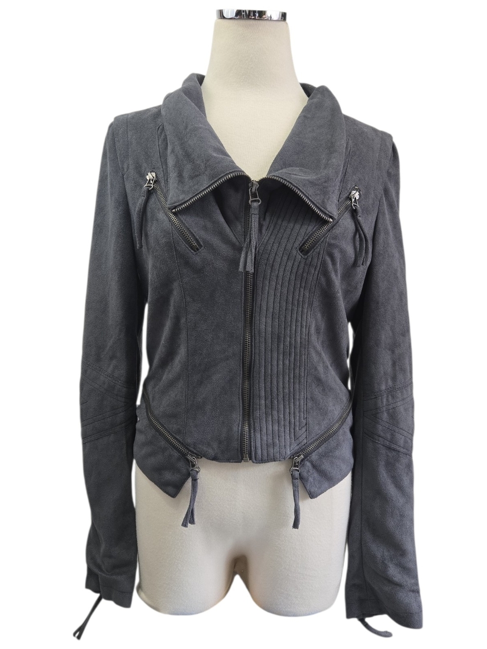 Lulus Ready For Anything Moto Jacket M Charcoal Vegan Suede Biker Streetwear